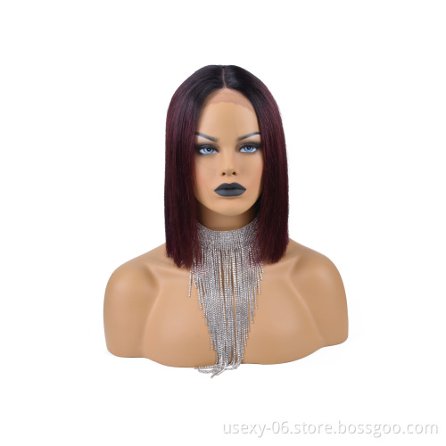 Wholesale 100% Unprocessed Colored Bob Virgin Brazilian Human Hair Lace Front Wigs